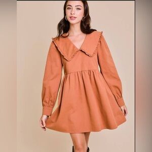 Le Lis NWT Cinnamon/Burnt Orange Babydoll Style Long Sleeve Dress